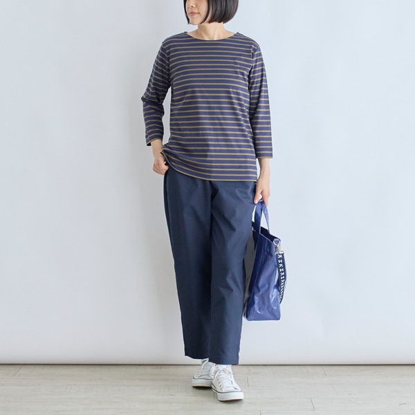 シルケットコットンスムースボーダー七分袖Tシャツ