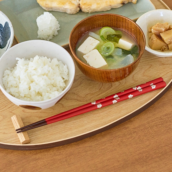 能登ひば 拭き漆箸 梅 赤