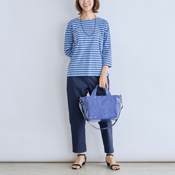 シルケットコットンスムースボーダー七分袖Tシャツ