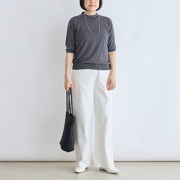 ハイツイストニットハイネック五分袖Tシャツ