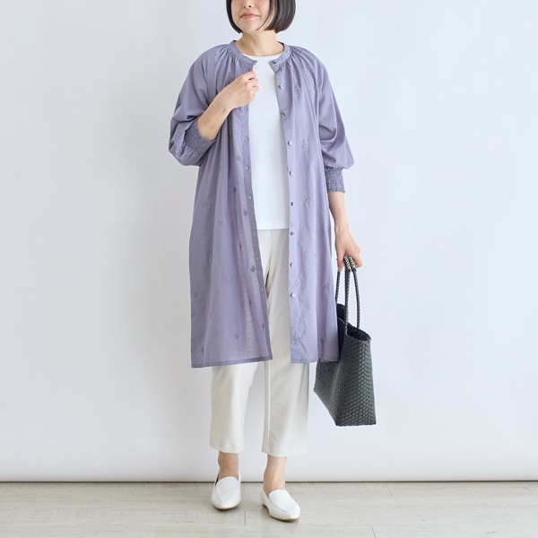 コットン総刺繍前開きワンピース