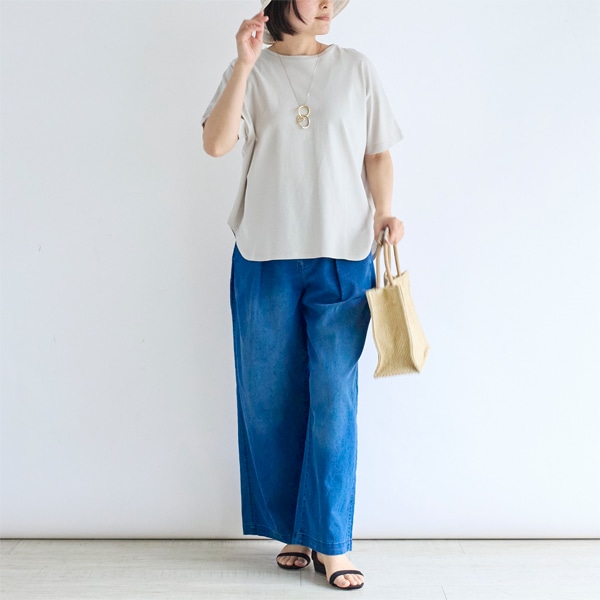 ライトオンスデニムストレッチワイドパンツ