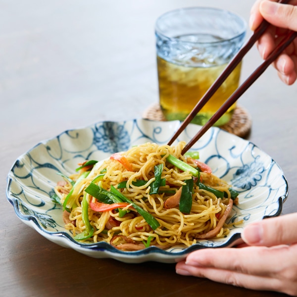 藍更紗 輪花プレート