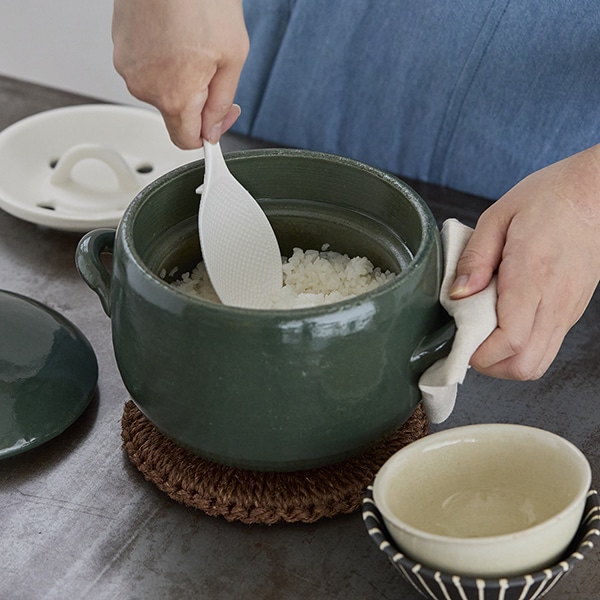 萬古焼 二重蓋ごはん鍋 玄米対応 緑