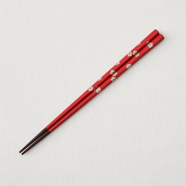 能登ひば 拭き漆箸 梅 赤