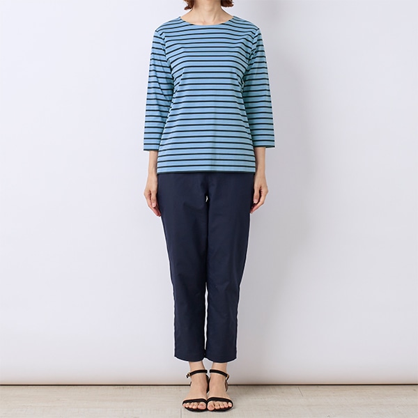 シルケットコットンスムースボーダー七分袖Tシャツ