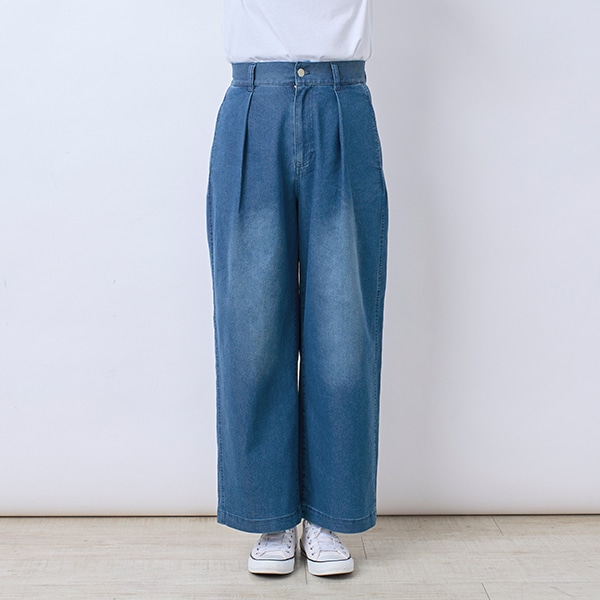 ライトオンスデニムストレッチワイドパンツ