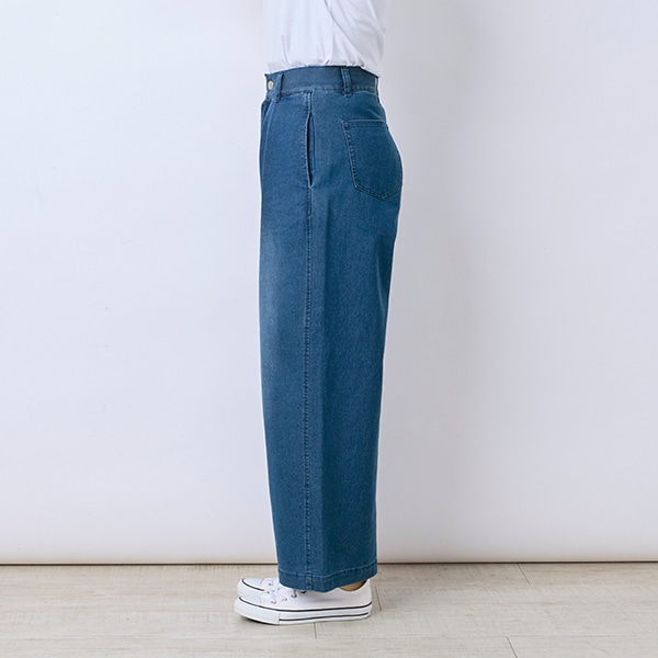 ライトオンスデニムストレッチワイドパンツ
