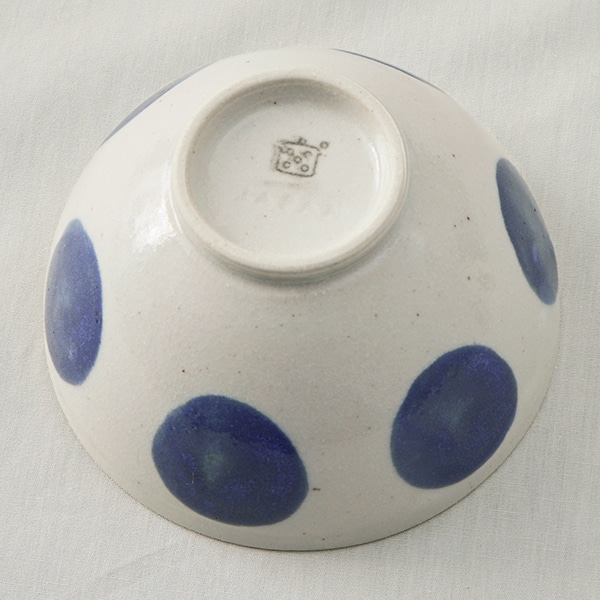 ドット 飯碗 ブルー