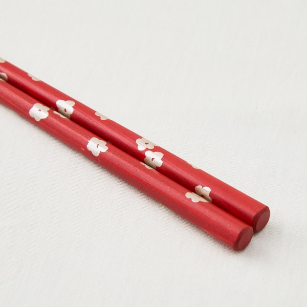 能登ひば 拭き漆箸 梅 赤