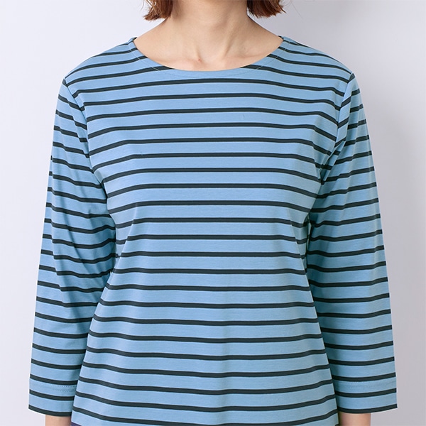 シルケットコットンスムースボーダー七分袖Tシャツ
