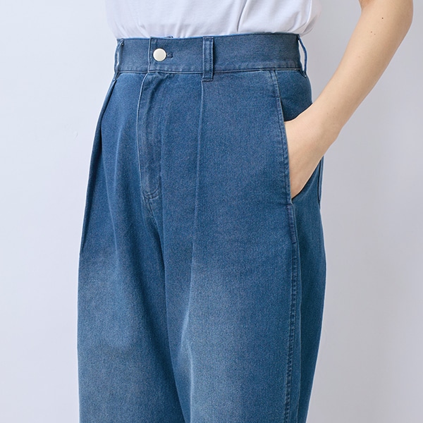 ライトオンスデニムストレッチワイドパンツ