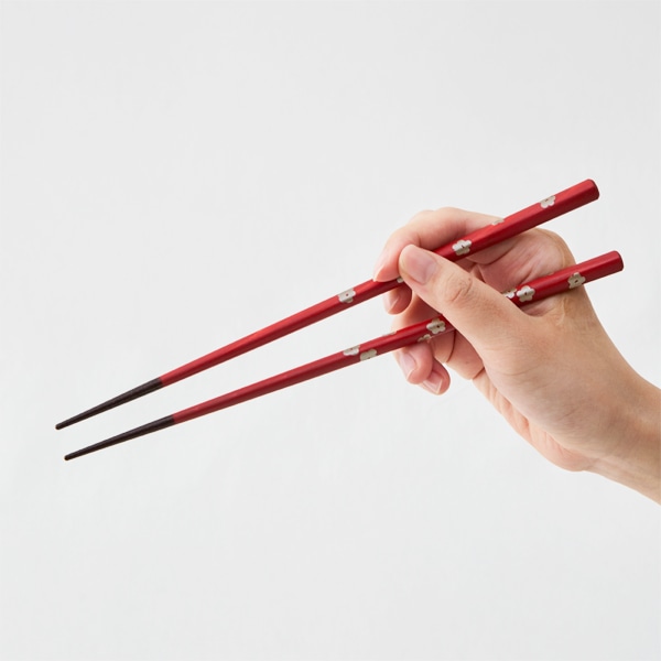 能登ひば 拭き漆箸 梅 赤