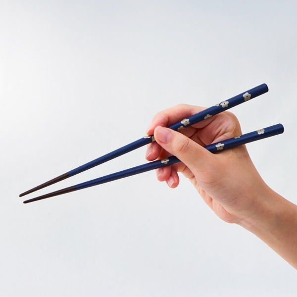 能登ひば 拭き漆箸 梅 紺