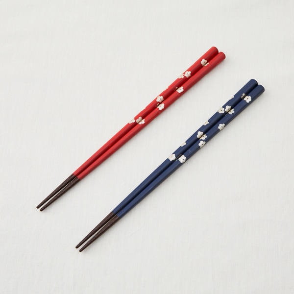 能登ひば 拭き漆箸 梅 赤