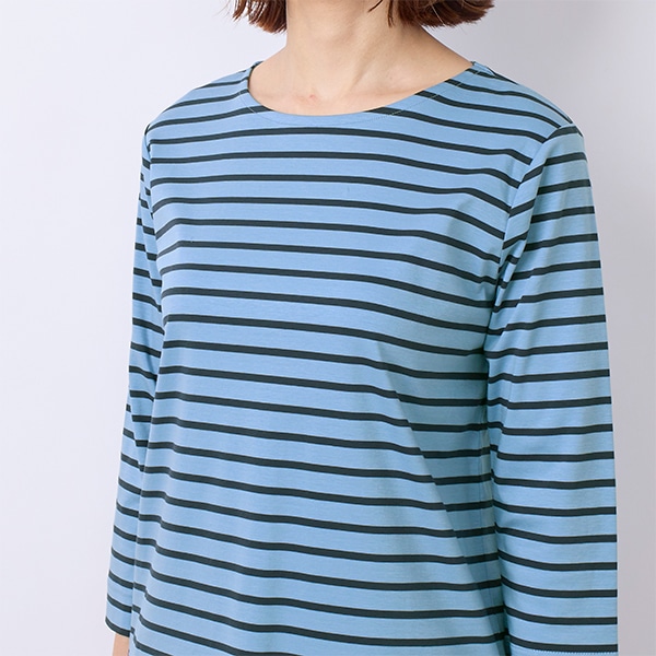 シルケットコットンスムースボーダー七分袖Tシャツ