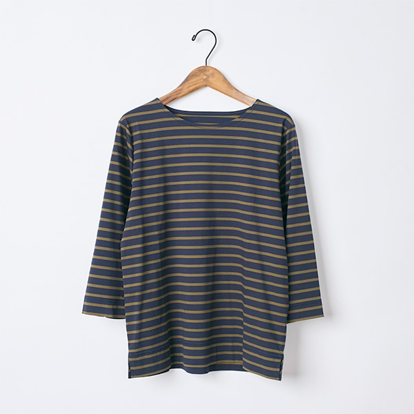 シルケットコットンスムースボーダー七分袖Tシャツ