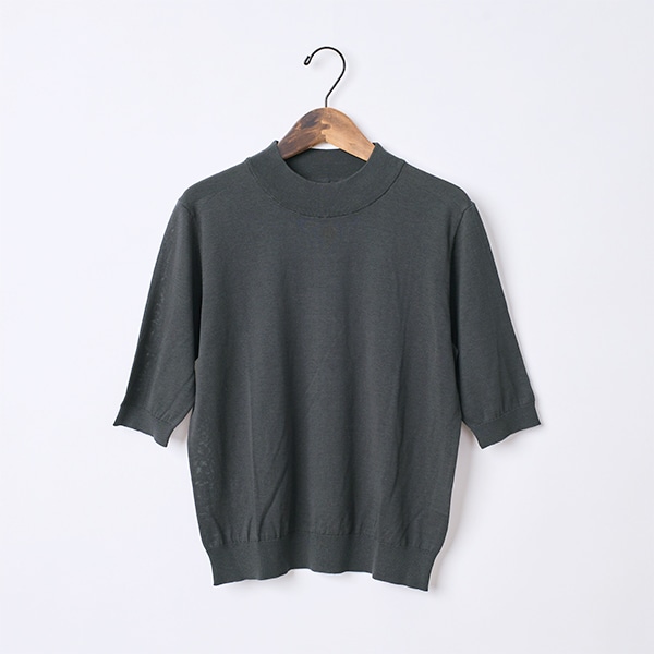 ハイツイストニットハイネック五分袖Tシャツ