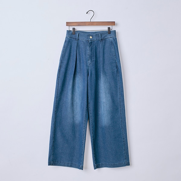 ライトオンスデニムストレッチワイドパンツ