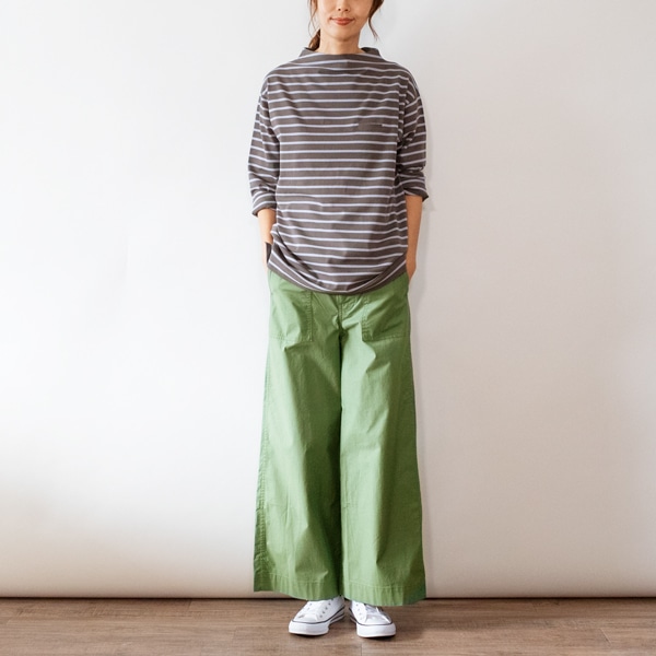 コットン天竺モックネックTシャツ(S ネイビー×カーキ)｜トップス｜料理家 栗原はるみ レシピ・オンラインショップ【公式】ゆとりの空間