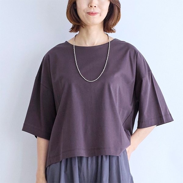 シルケットコットンスムースクロップド五分袖Tシャツ