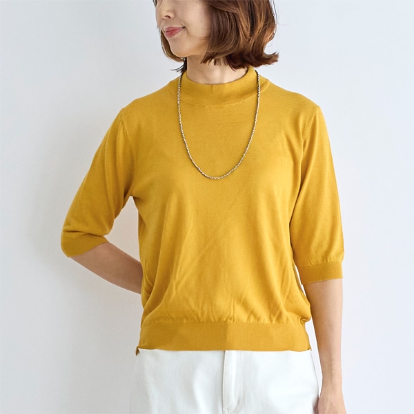 ハイツイストニットハイネック五分袖Tシャツ