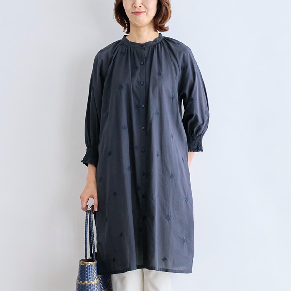 コットン総刺繍前開きワンピース