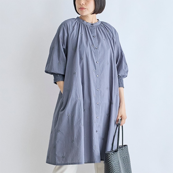 コットン総刺繍前開きワンピース