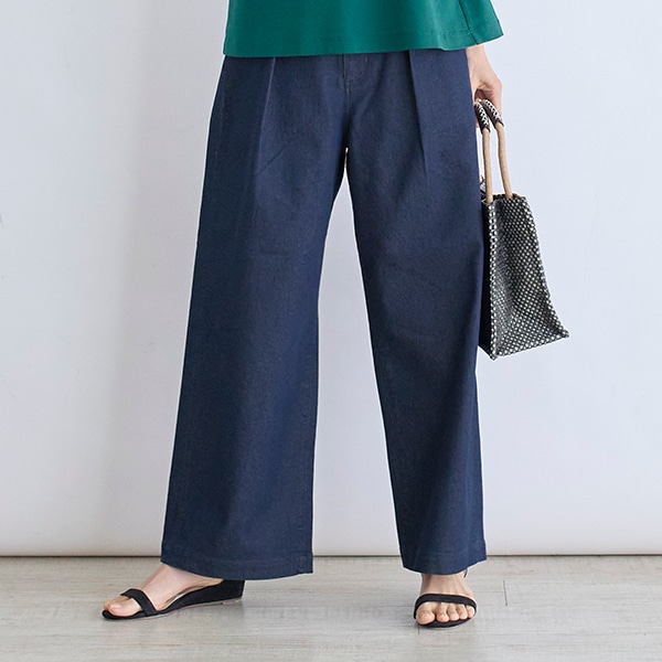 ライトオンスデニムストレッチワイドパンツ