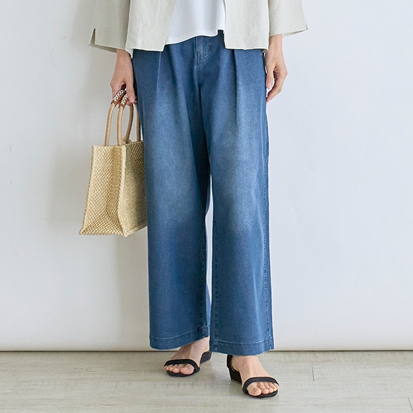 ライトオンスデニムストレッチワイドパンツ