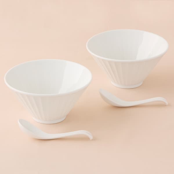 【WEB限定セット】軽量そぎ麺鉢とひっかけレンゲ ホワイトのセット