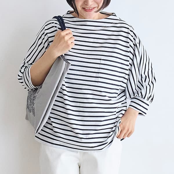 新品未使用　エプロン　栗原はるみ　ボーダー　男女兼用　紺 WEB限定】デニムエプロン(ロング)/ウォッシュ加工(F)｜胸あて