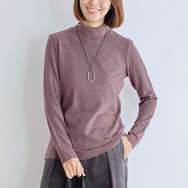 ウォームボーダーハイネックTシャツ