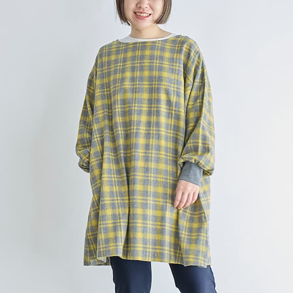 起毛チェックスモック