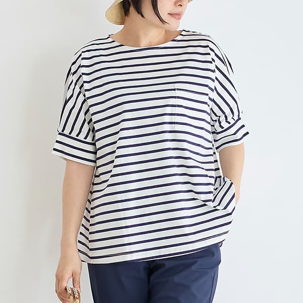 シルケットスムースボーダーブラウス