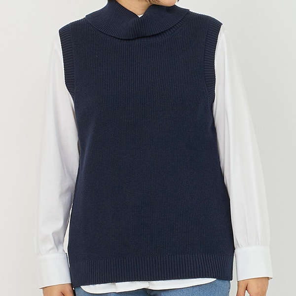 コットンタートルネックニットベスト