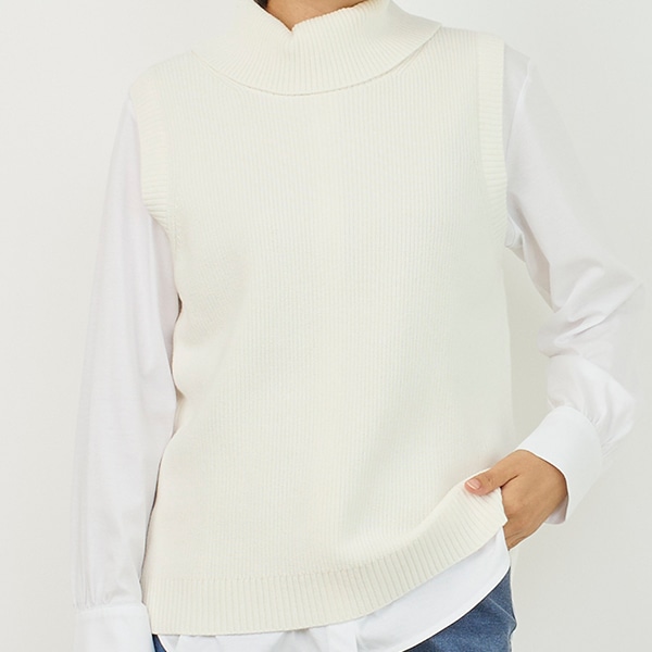 コットンタートルネックニットベスト