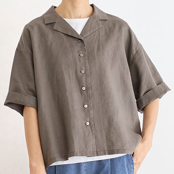 リネンオープンカラーシャツ
