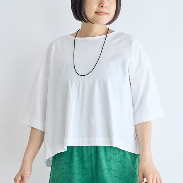 シルケットコットンスムースクロップド五分袖Tシャツ