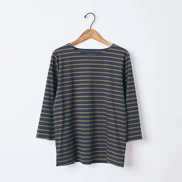 シルケットコットンスムースボーダー七分袖Tシャツ