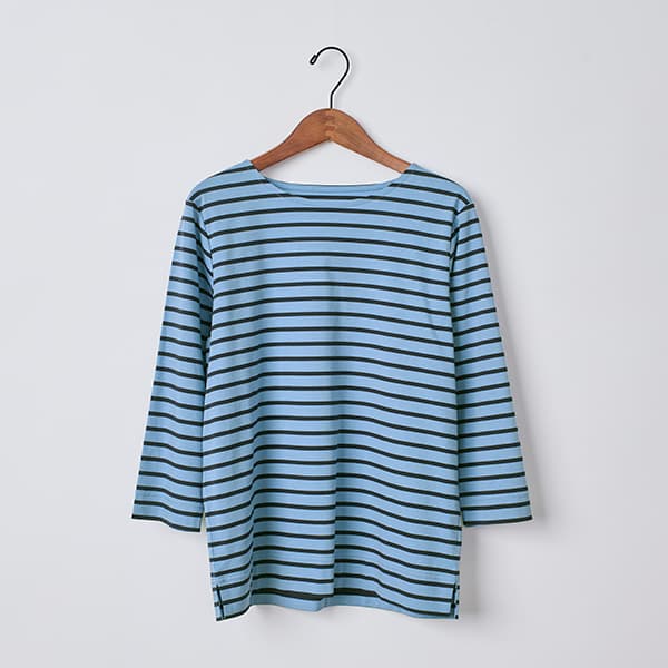シルケットコットンスムースボーダー七分袖Tシャツ