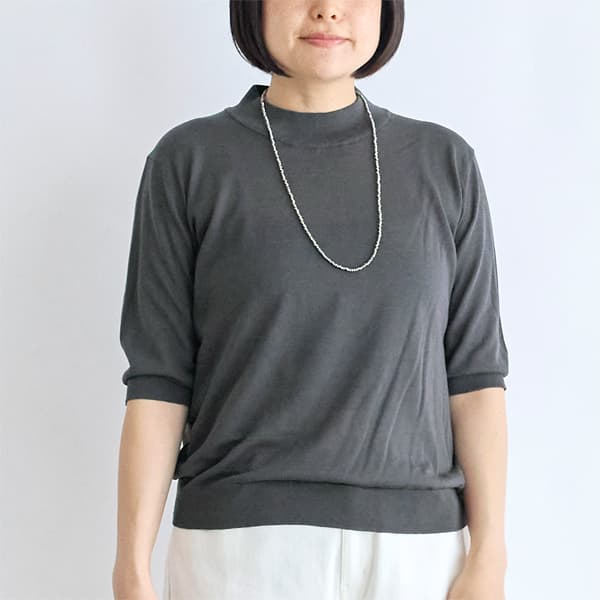 ハイツイストニットハイネック五分袖Tシャツ