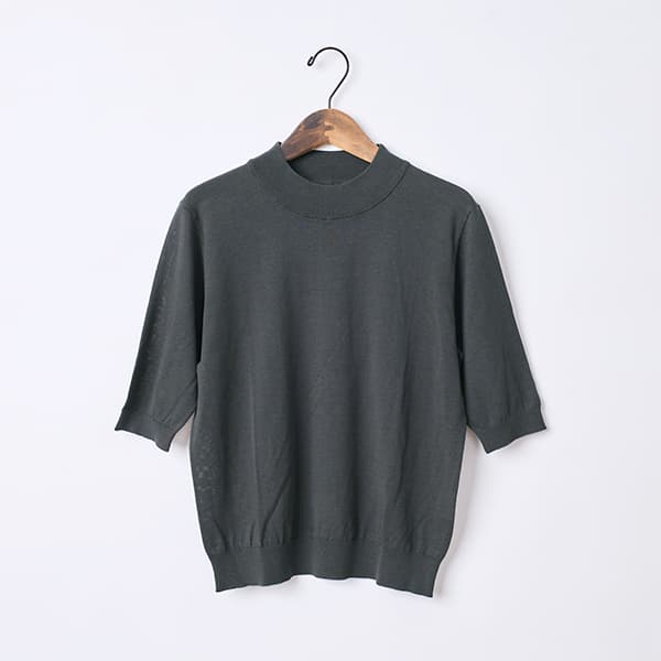 ハイツイストニットハイネック五分袖Tシャツ