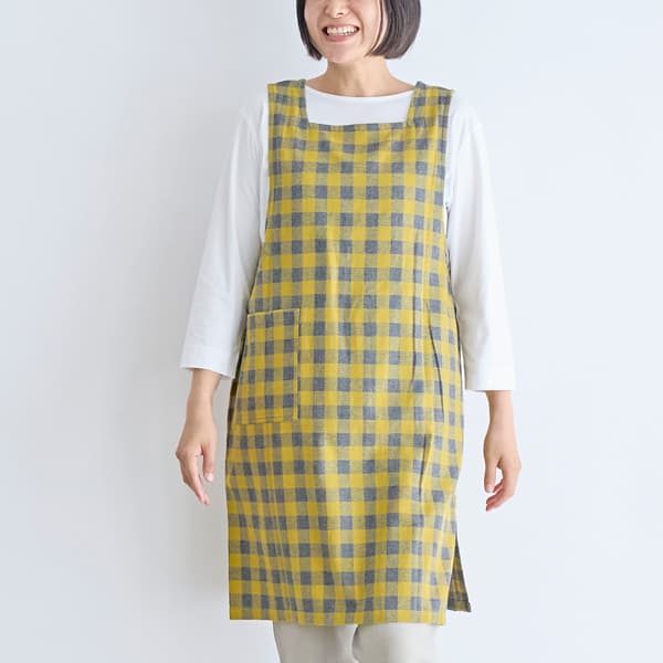コットン起毛チェックチュニックエプロン 2way