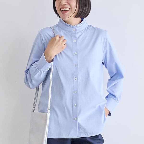 スーピマコットンスムース襟フリルシャツ