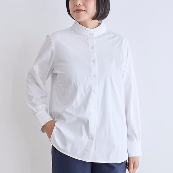 スーピマコットンスムース襟フリルシャツ