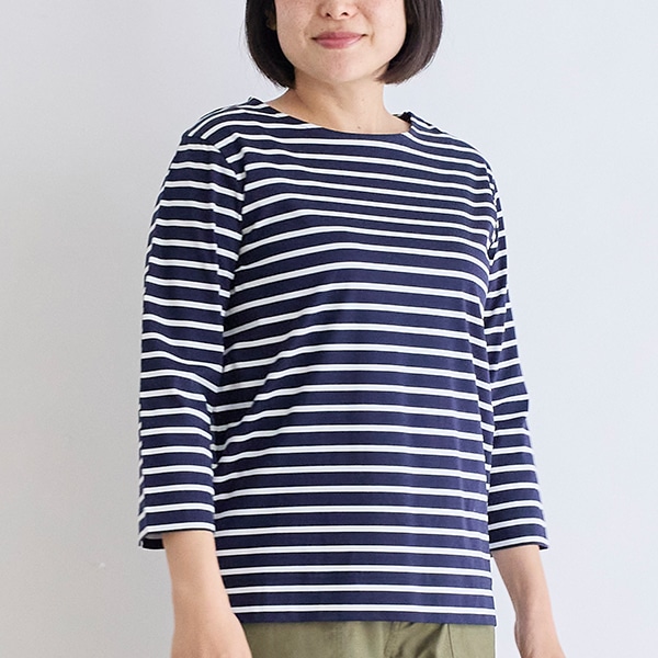 コットンスムースボーダー七分袖Tシャツ