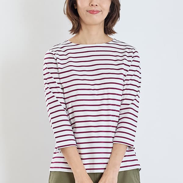 コットンスムースボーダー七分袖Tシャツ