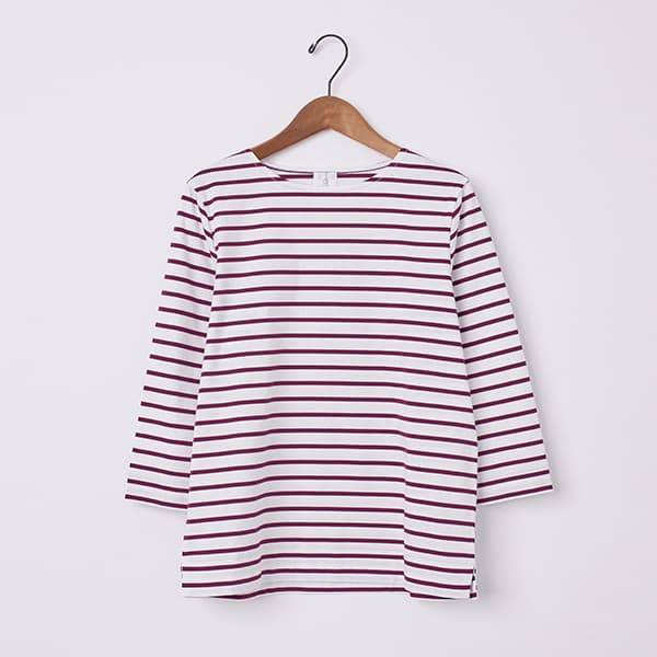 コットンスムースボーダー七分袖Tシャツ