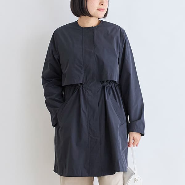 撥水ノーカラーロングアウター